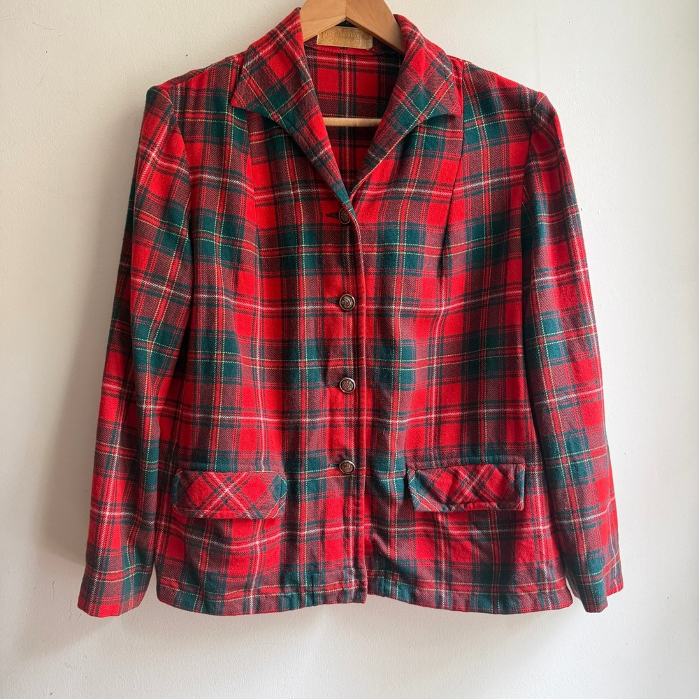 Pendleton Vintage Plaid Wool Blazer Jacket Red Green Tartan M
